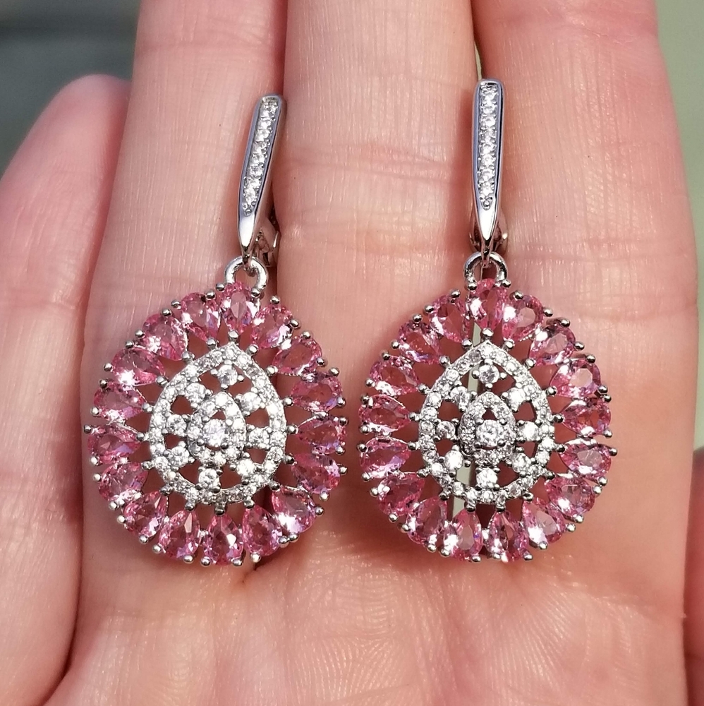 🆕️S925-Pink Sapphire/White Cubic Zirconia Earring